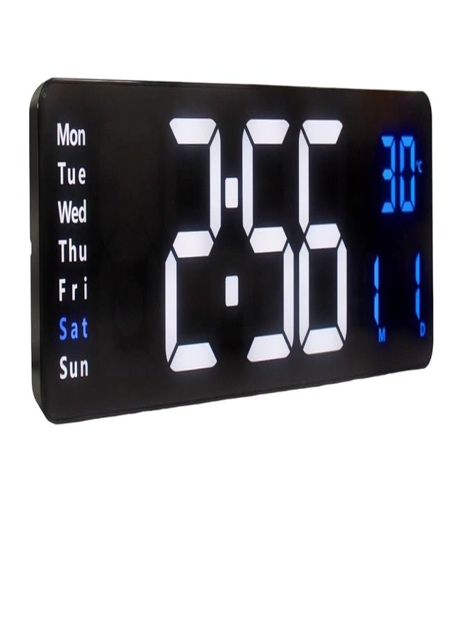 RtnSparsh Digital LED Wall Clock for Living Room Decor | Large Display with Date, Temperature, & Week | Desk Alarm Clock for Bedroom with Remote Control | for Office & Home (Blue White) - Image 1